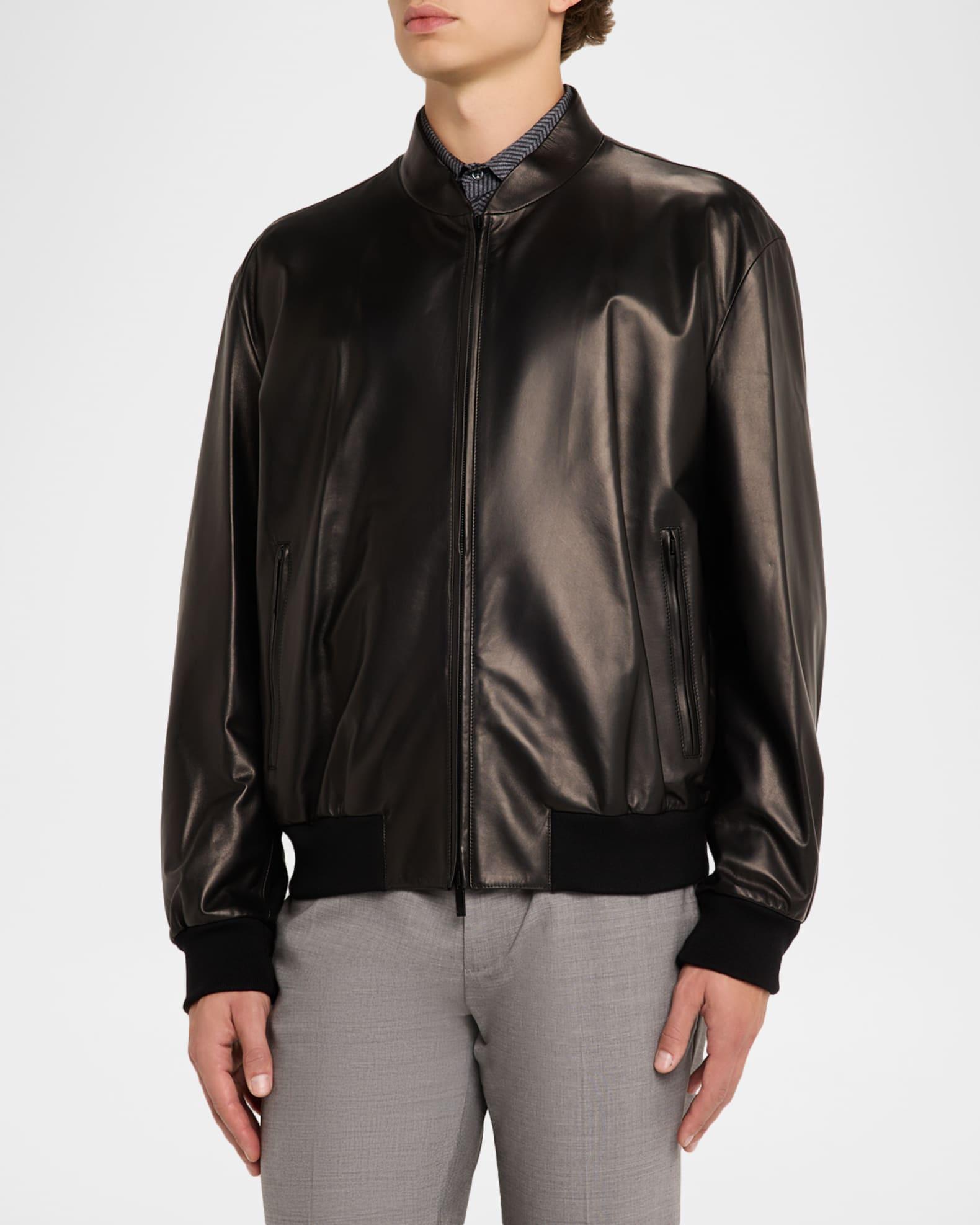 Men's Napa Leather Full-Zip Bomber Jacket Product Image