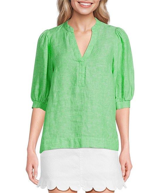 Lilly Pulitzer Mialeigh Linen Notch V-Neck Elbow Sleeve Top Product Image