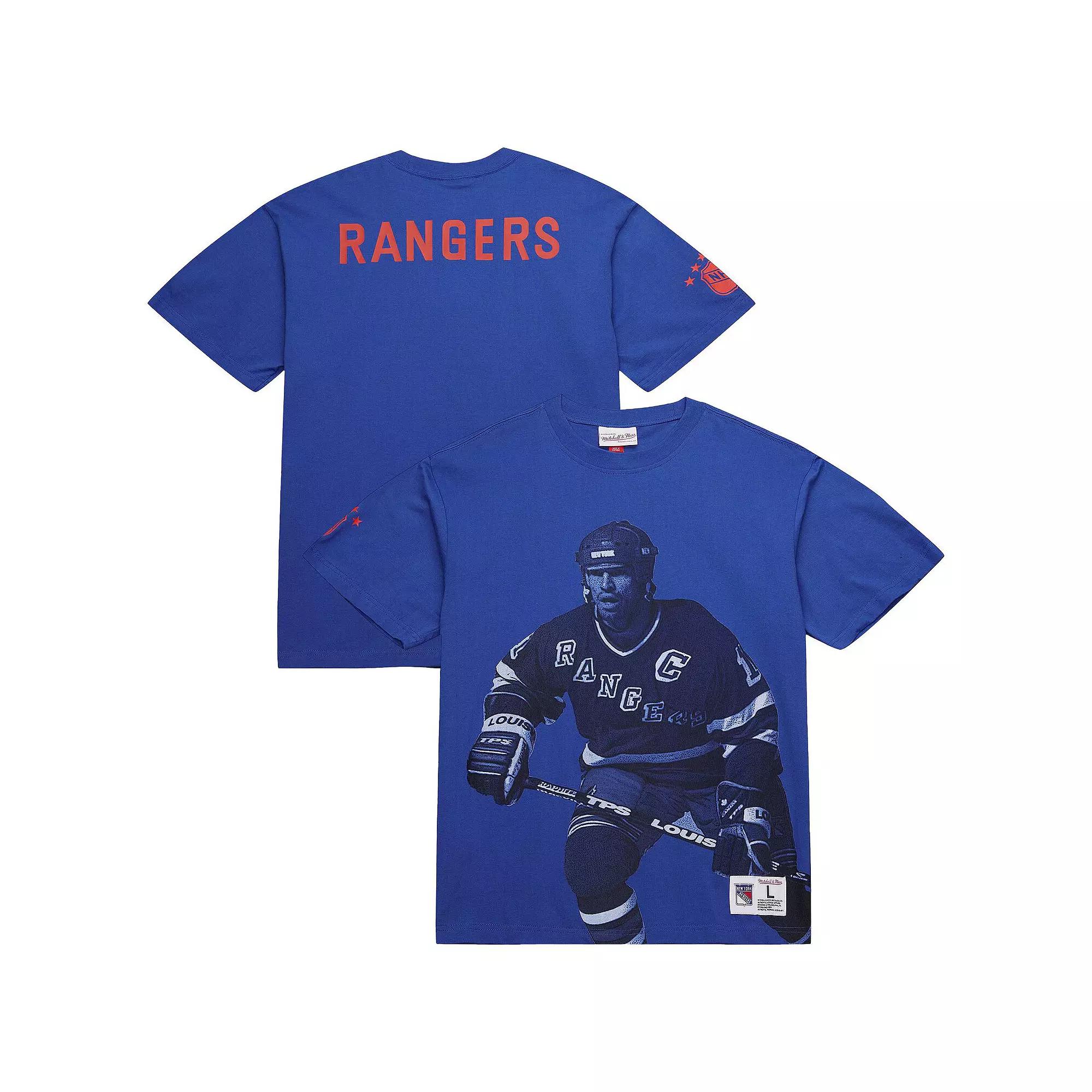 Men's Mitchell & Ness Mark Messier Blue New York Rangers NHL Ultimate Player Vintage Logo T-Shirt,  Product Image