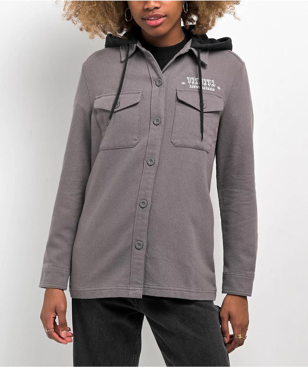 Vitriol Sterling Grey Hooded Woven Long Sleeve Shirt Product Image