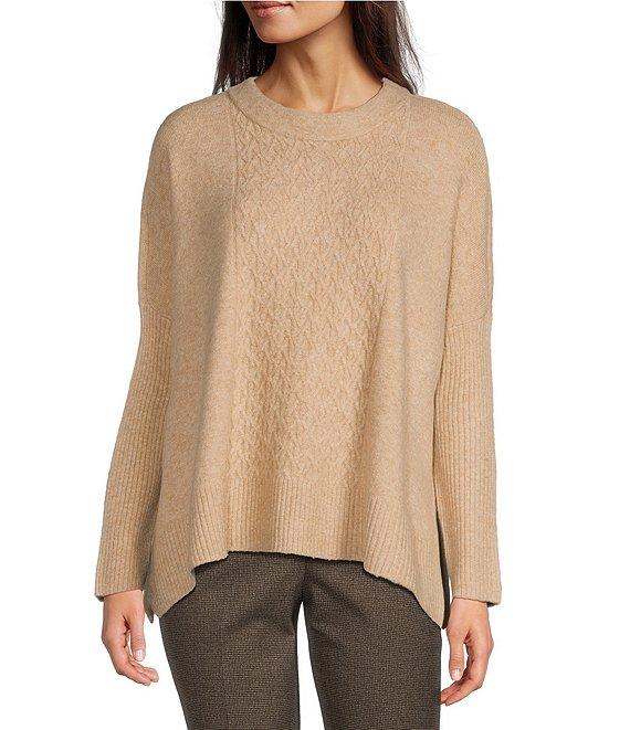 Calvin Klein Cable Knit Crew Neck Long Sleeve Poncho Product Image
