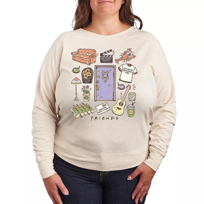 Plus Size Friends Icons Collage French Terry Long Sleeve Tee, Womens Product Image