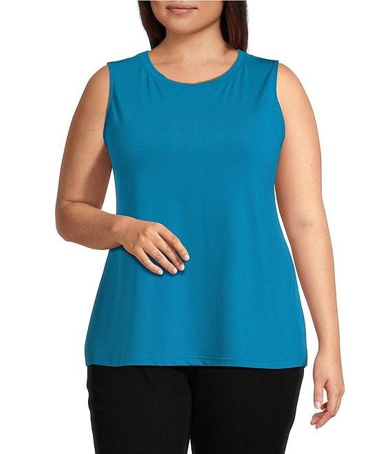 Ali Miles Plus Size Crepe Lux Crew Neck Sleeveless Tank Product Image