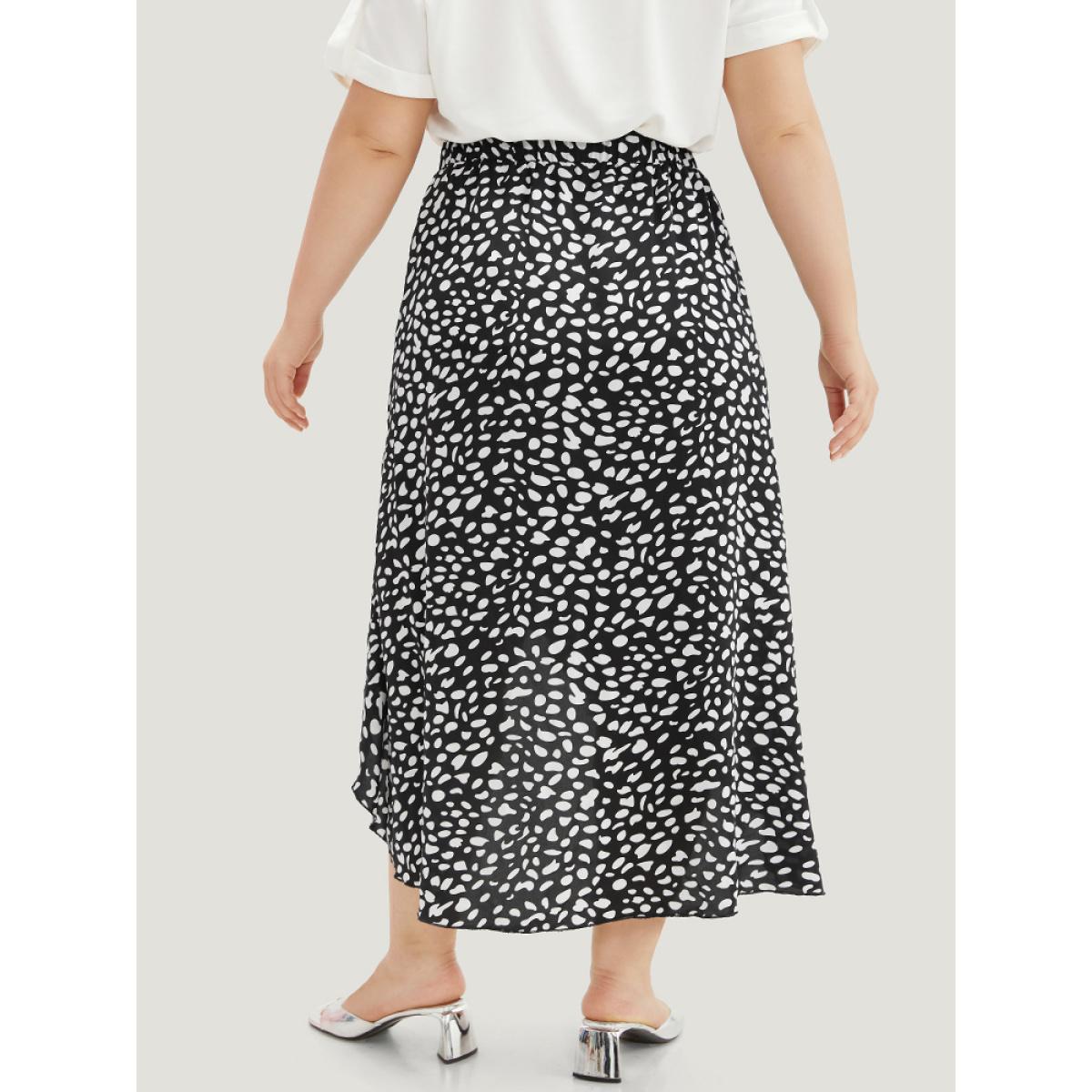 Plus Size Leopard Elastic Waist Ruffles Asymmetrical Hem Skirt Women Black Elegant Elastic Waist Low stretch Dailywear Skirts BloomChic 26/4X Product Image