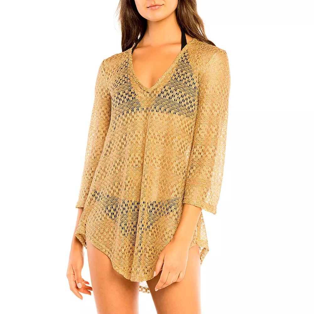 Women's Jordan Taylor Beachwear Shirttail Tunic Cover Up, Size: XL, Gold Product Image