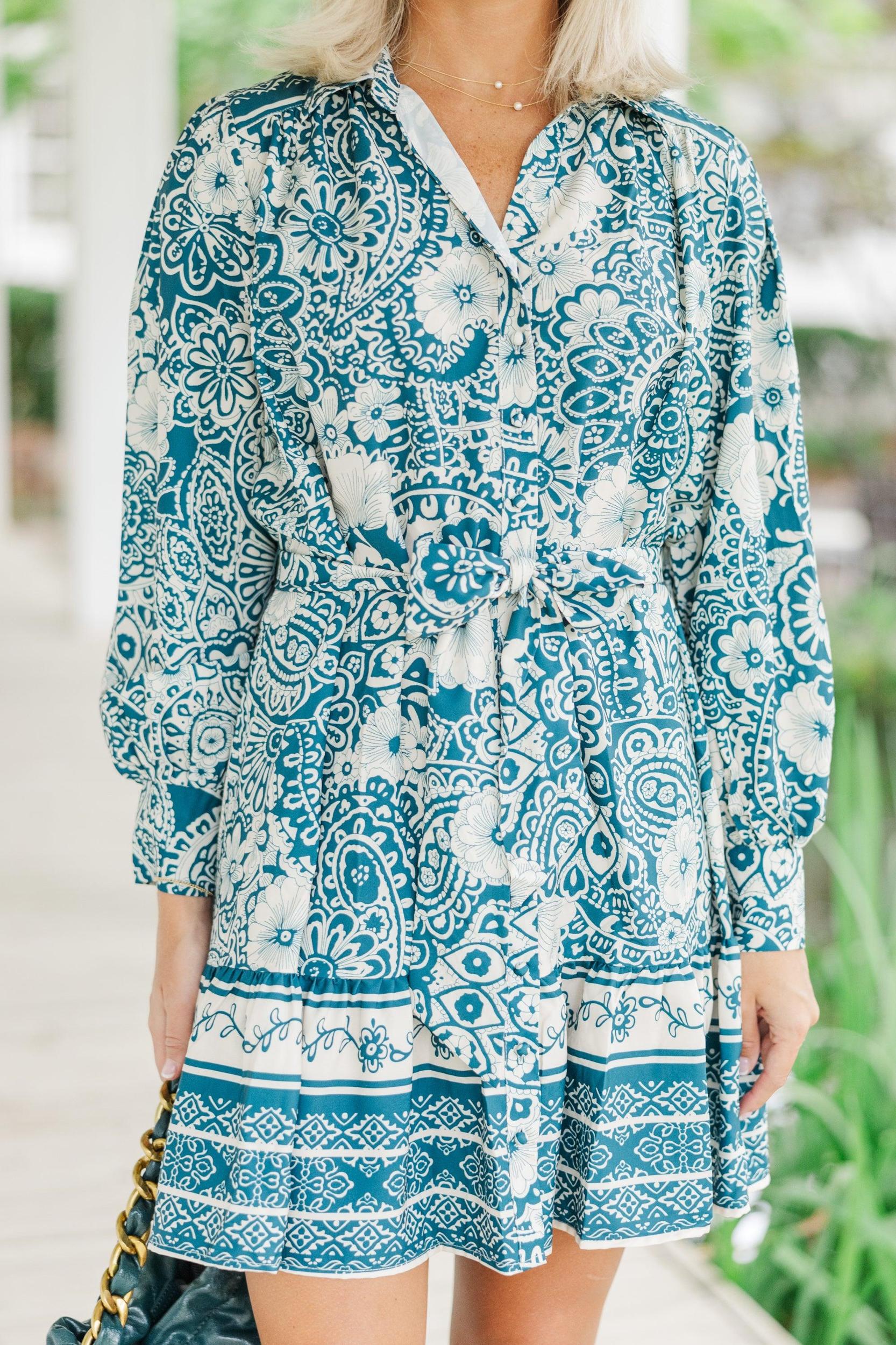 Sweet New Day Peacock Green Floral Dress Female Product Image