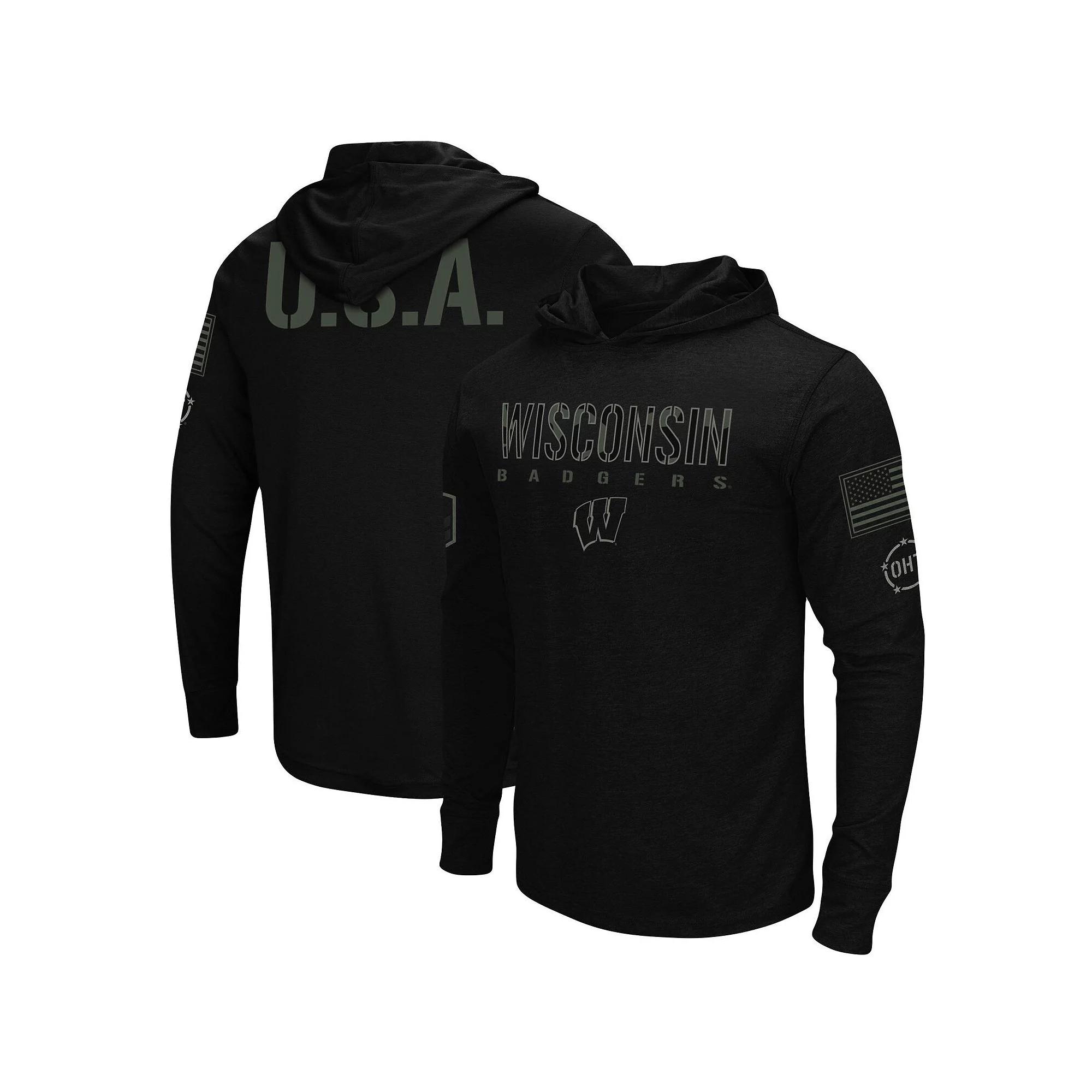 Men's Colosseum Black Wisconsin Badgers OHT Military Appreciation Hoodie Long Sleeve T-Shirt,  Product Image
