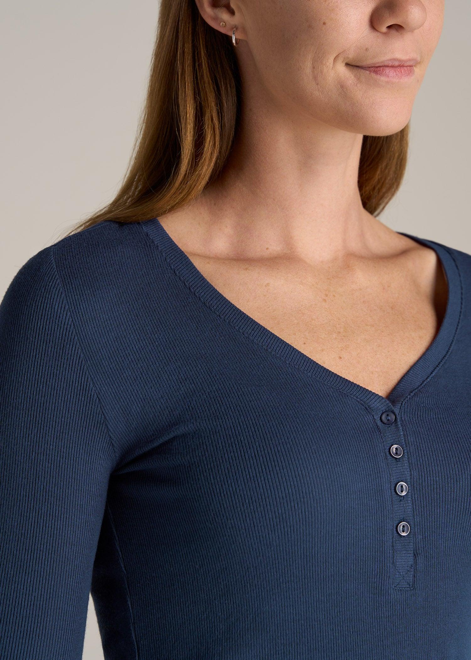 Tall Women's FITTED Ribbed Long Sleeve Henley in Navy Product Image