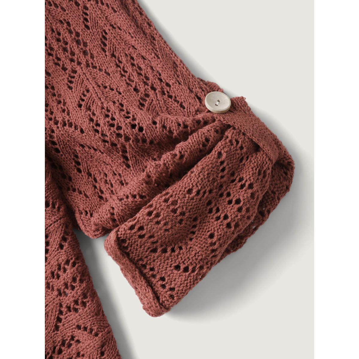 Plus Size Textured Cut-Out Asymmetrical Lightweight Cardigan Rust Women Resort Loose Long Sleeve Vacation Cardigans BloomChic 10/M Product Image