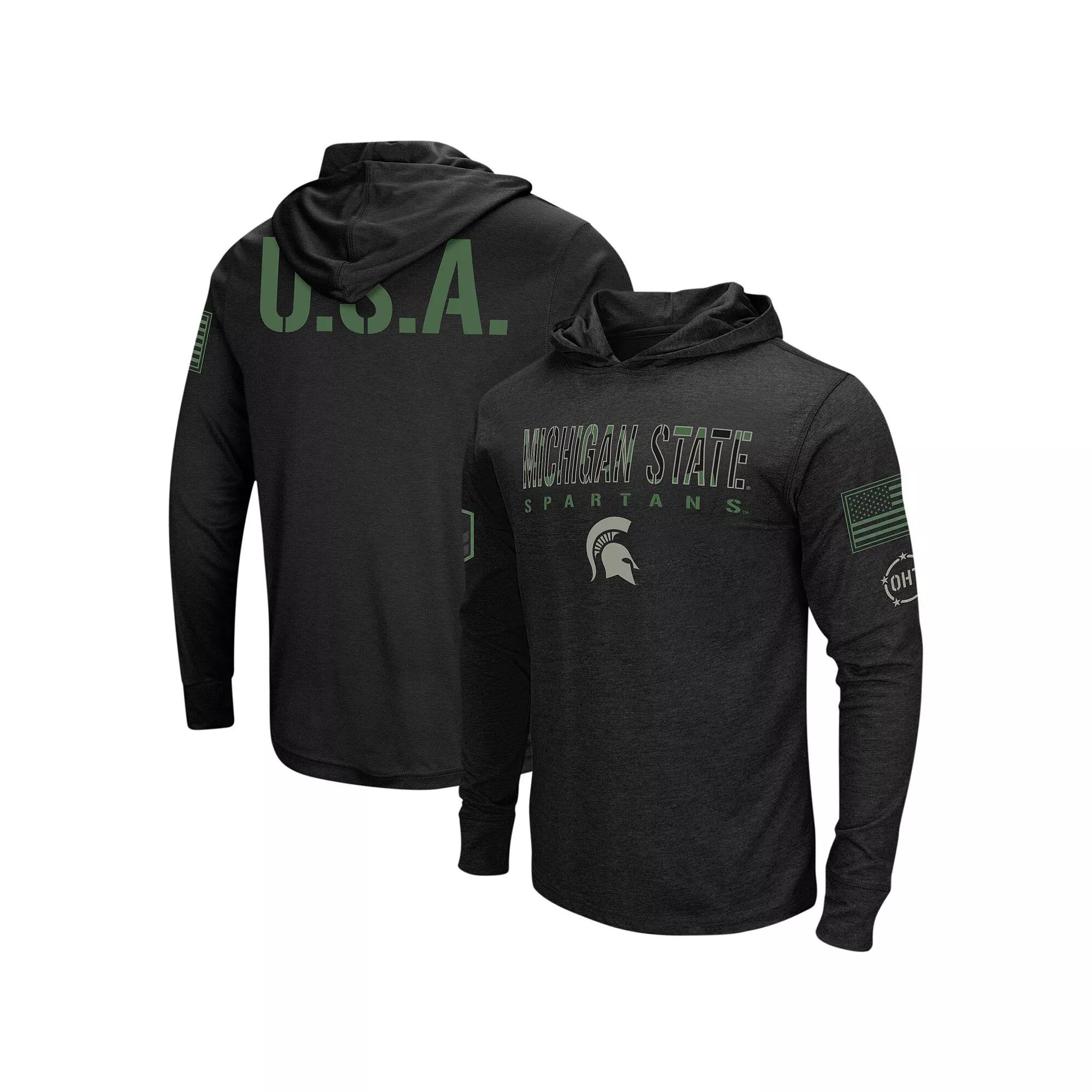 Men's Colosseum Black Michigan State Spartans Big & Tall OHT Military Appreciation Tango Long Sleeve Hoodie T-Shirt,  Product Image