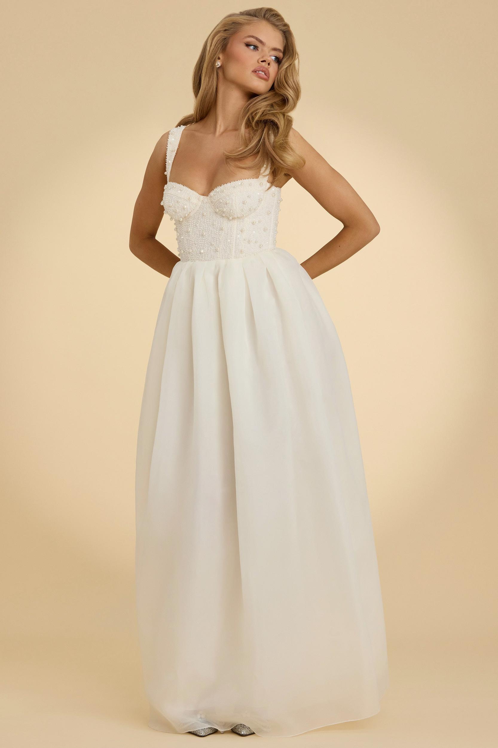 Embellished Corset Gown in White Product Image
