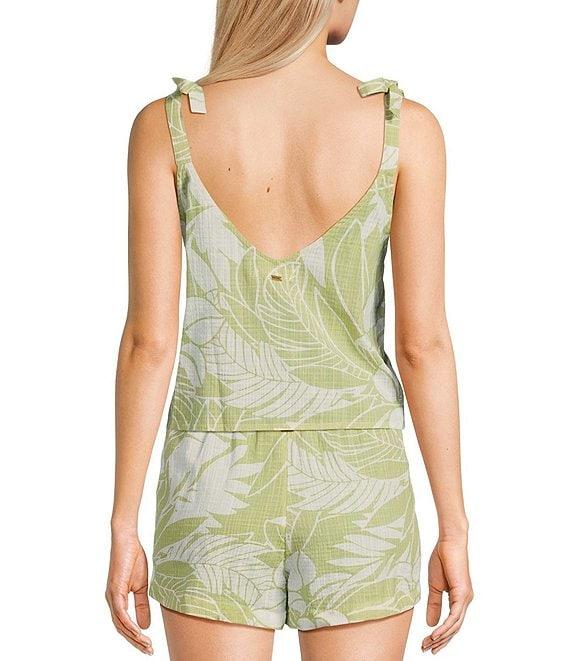 Rip Curl Vadella Tropical Palm Print Tie Straps Coordinating Cropped Tank Top Product Image