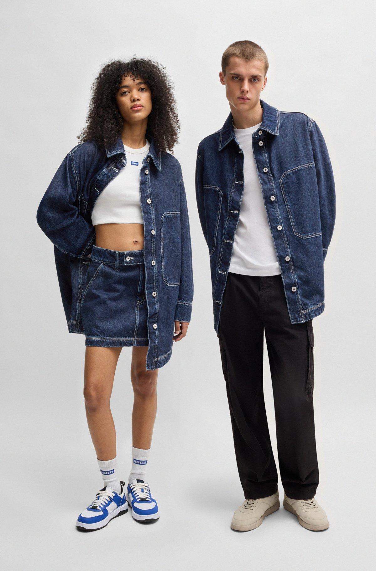 Oversize-fit denim jacket with contrast stitching Product Image