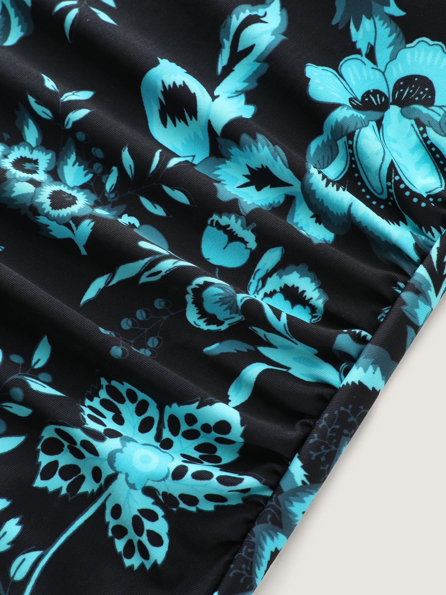 Two-Piece Floral Print Ruched Mesh Swimsuit, Sarong Female Product Image