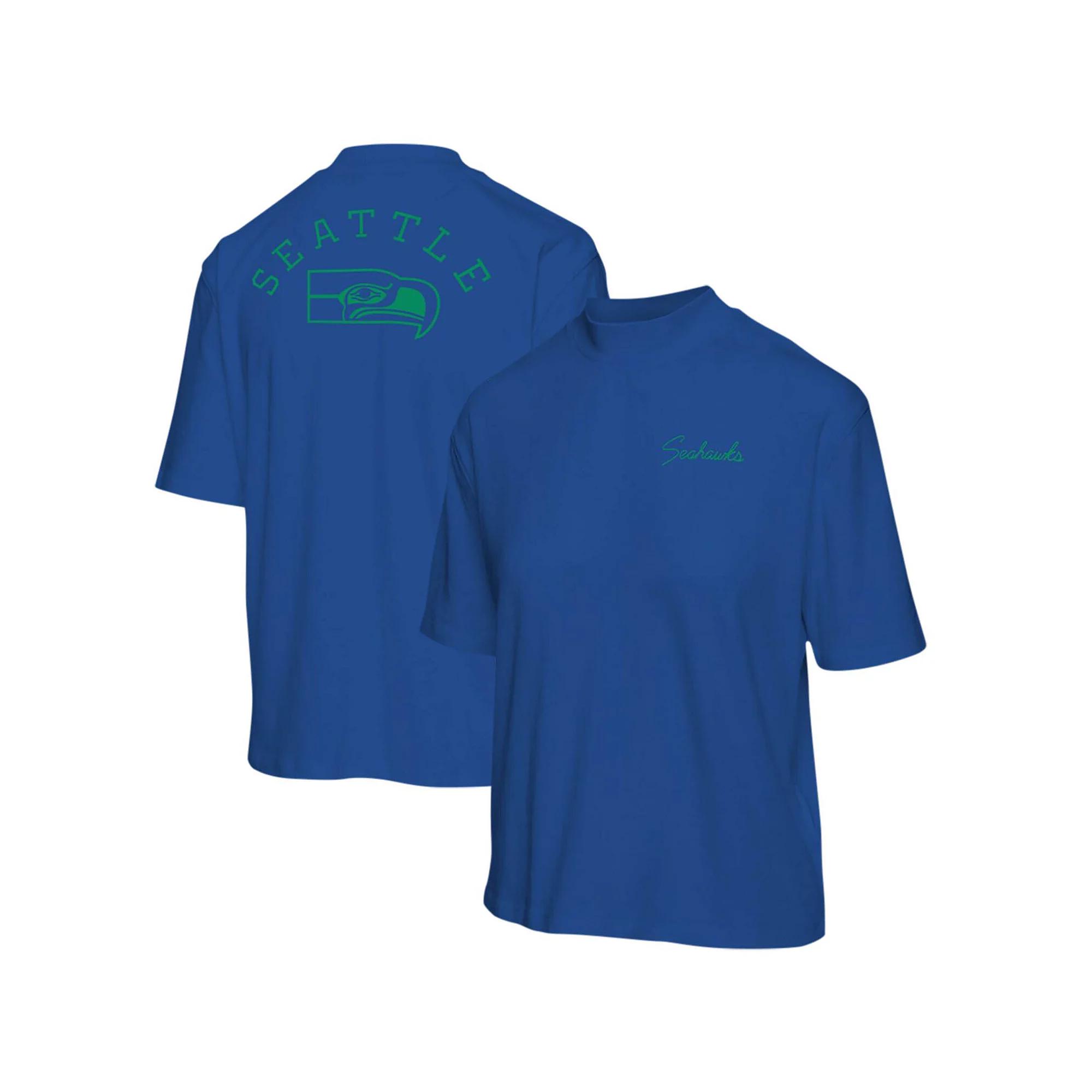 Women's Junk Food Royal Seattle Seahawks Half-Sleeve Mock Neck T-Shirt,  Product Image