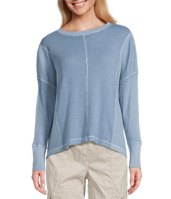 Westbound Waffle Solid Long Sleeve Crew Neck Pullover Top Product Image