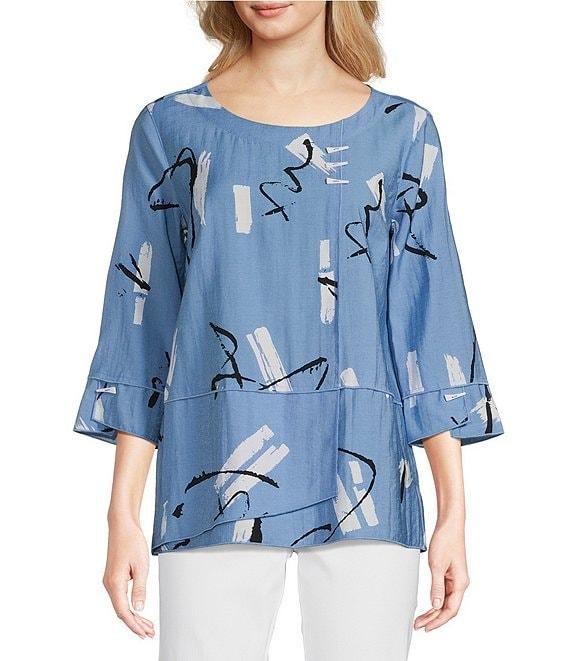 Ali Miles Abstract Print Round Neck 3/4 Sleeve Tunic Product Image