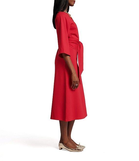 FRANCES VALENTINE Whitney Boat Neck 3/4 Sleeve Wrap Dress Product Image