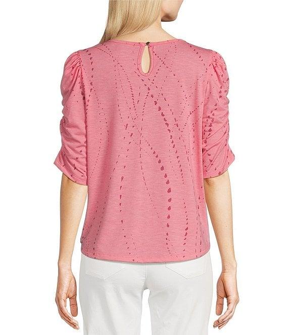 Democracy Knit Printed Scoop Neck Elbow Sleeve Top Product Image