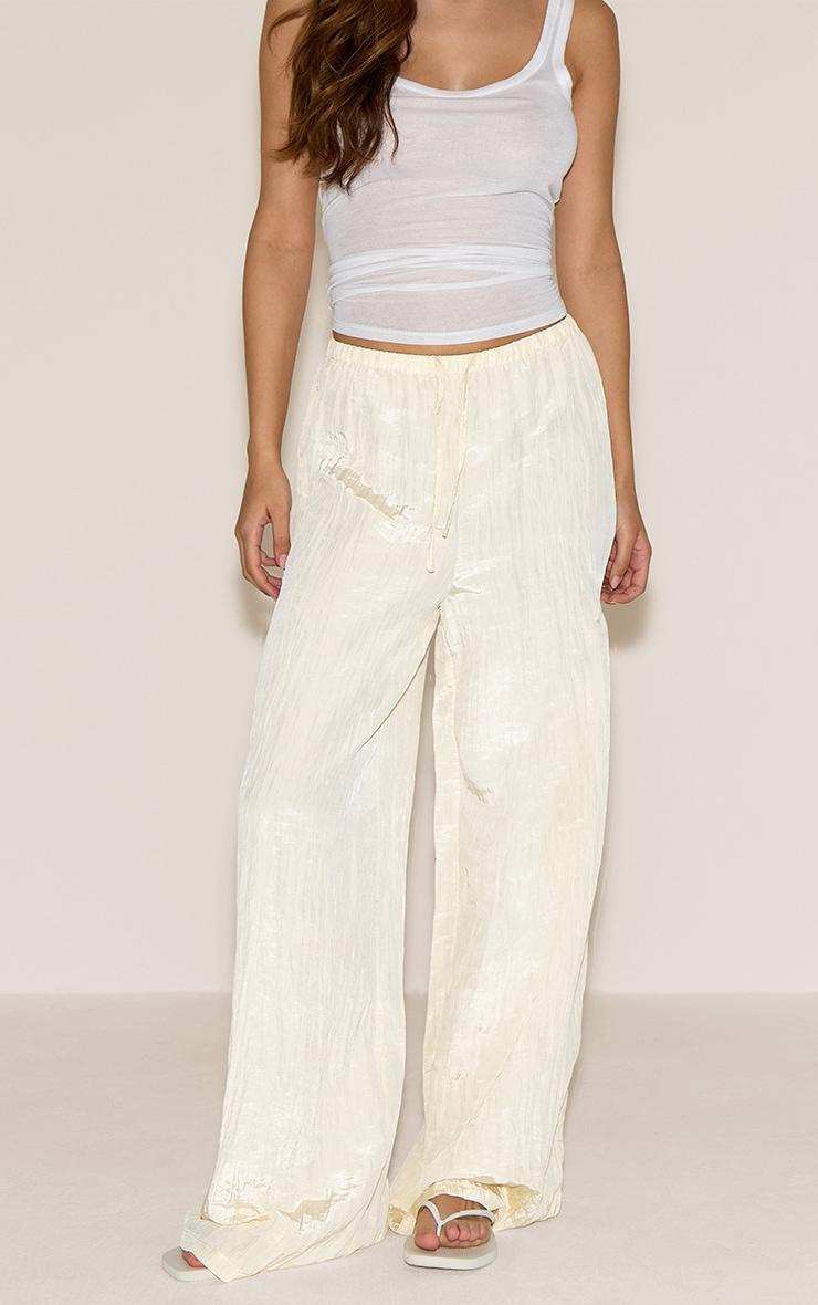 Cream Crinkle Satin Drawstring Low Rise Pant Product Image