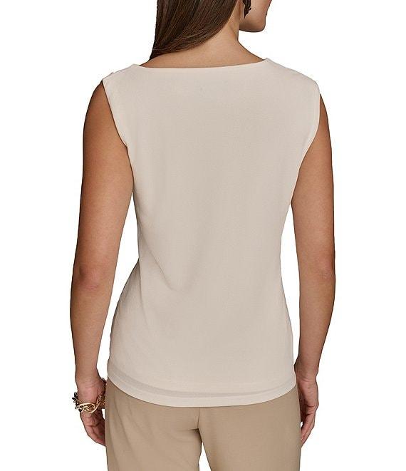Donna Karan Gold-Hardware Twisted Asymmetrical Shoulder Sleeveless Top Product Image