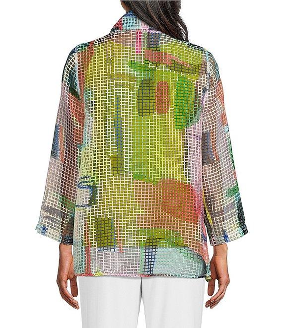 IC Collection Abstract Printed Mesh Shawl Collar Bracelet Sleeve Jacket Product Image