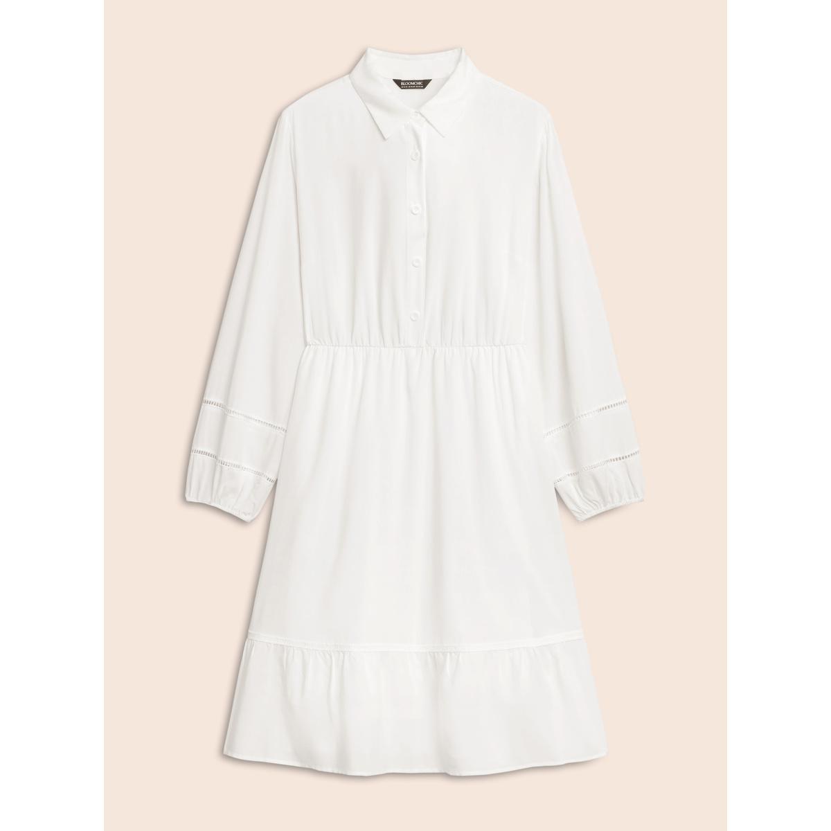 Plus Size Shirt Collar Button Detail Woven Ribbon Dress Originalwhite Women Workwear Essentials Woven ribbon&lace trim Shirt collar Long Sleeve Curvy BloomChic 22-24/3X Product Image