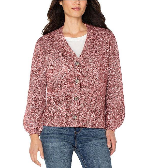 Liverpool Los Angeles Knit Jersey V-Neck Long Sleeve Button Front Cardigan Product Image