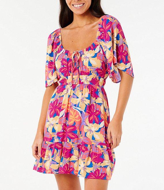 Rip Curl Es Vedra Short Sleeve Floral Mini Dress Product Image