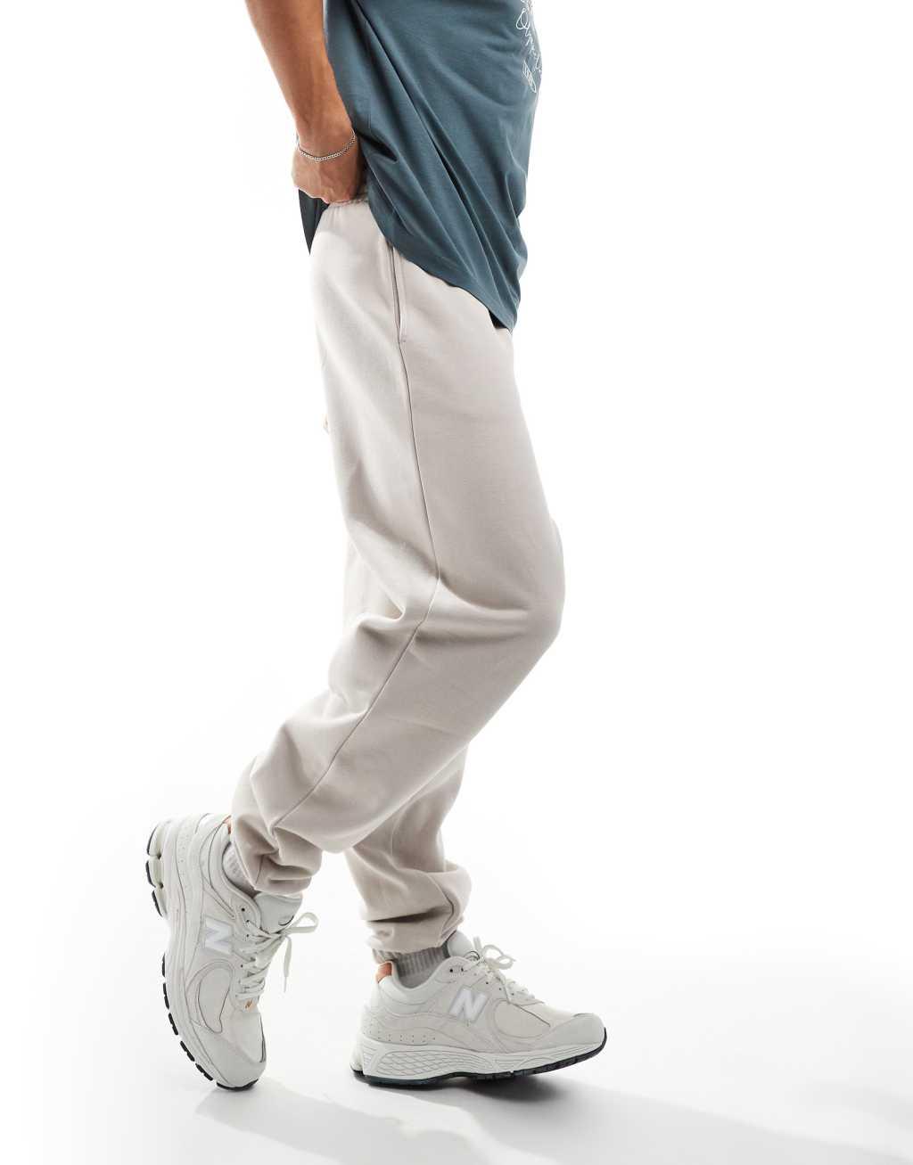 ASOS DESIGN premium heavyweight oversized sweatpants in light beige Product Image