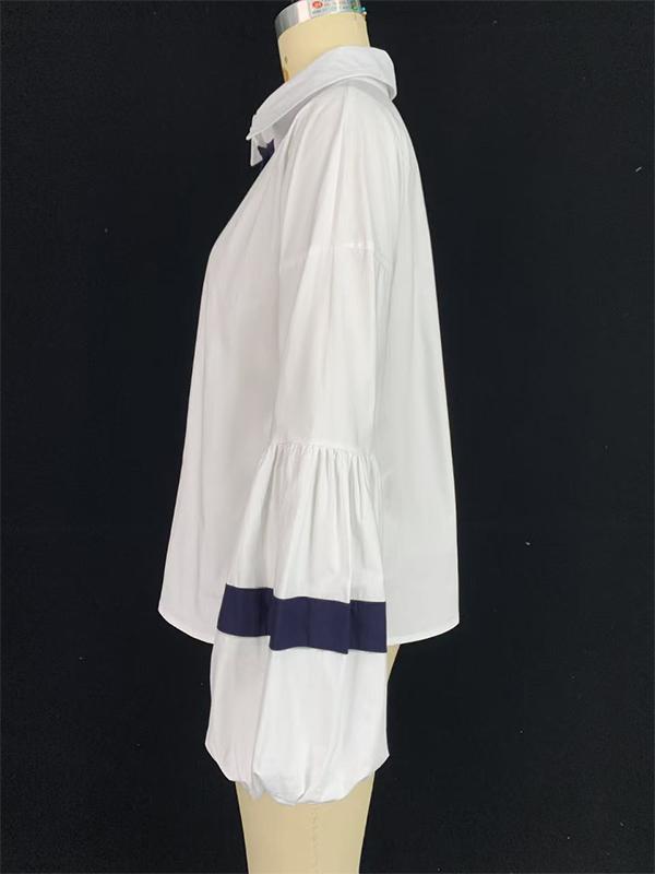 Loose Puff Sleeves Split-Joint Lapel Blouses&Shirts Tops Product Image