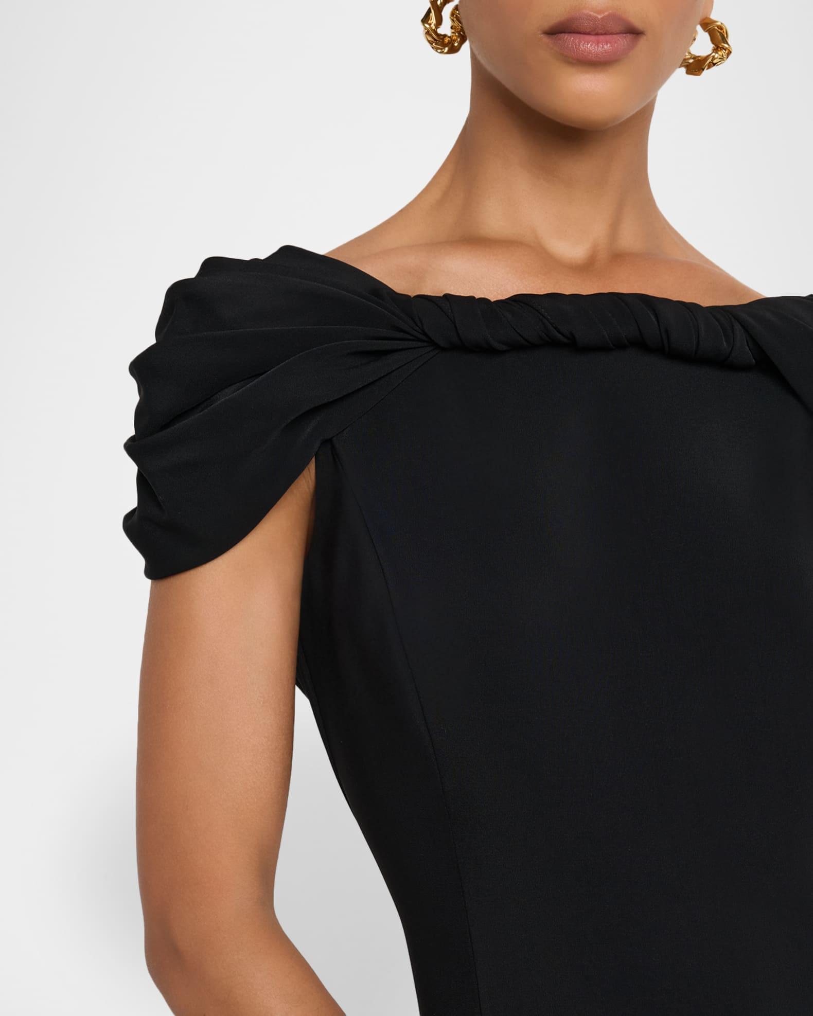 Draped Cap-Sleeve Stretch Cady Gown Product Image