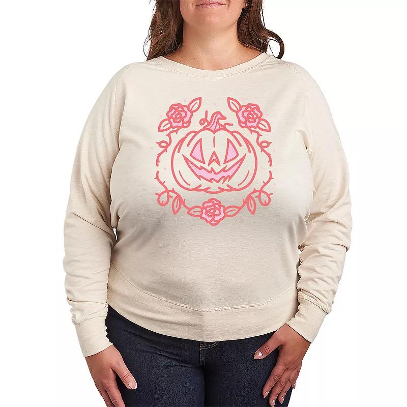 Plus Size Coquette Pumpkin Rose French Terry Long Sleeve Tee, Womens Heather Grey Product Image