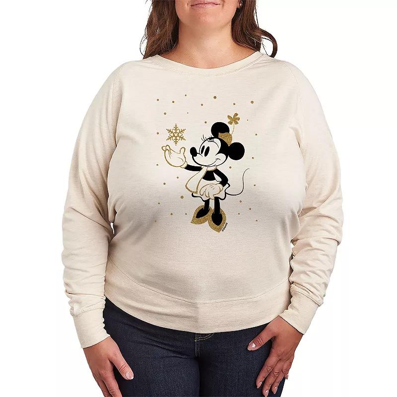 Disneys Minnie Mouse Plus Size Winter Sparkle French Terry Long Sleeve Tee, Womens Product Image