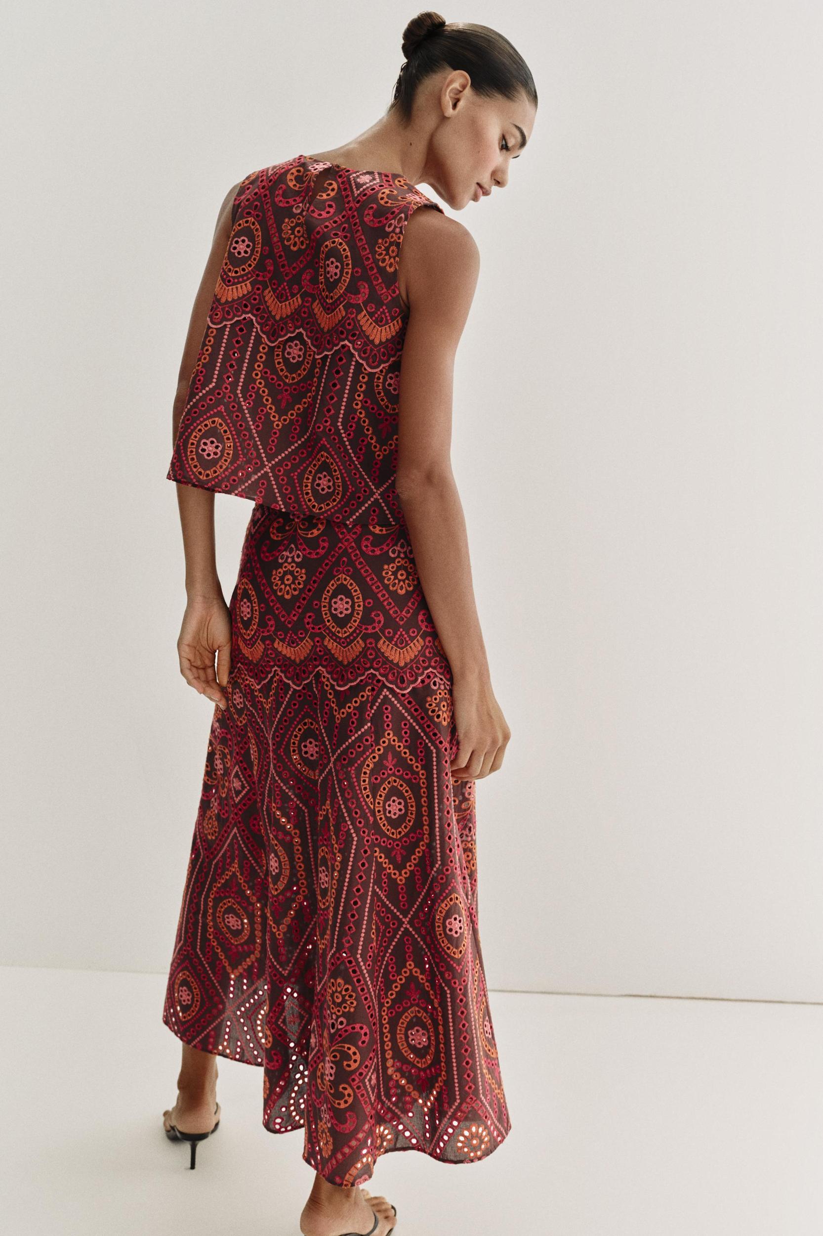 EMBROIDERED EYELET MIDI SKIRT Product Image