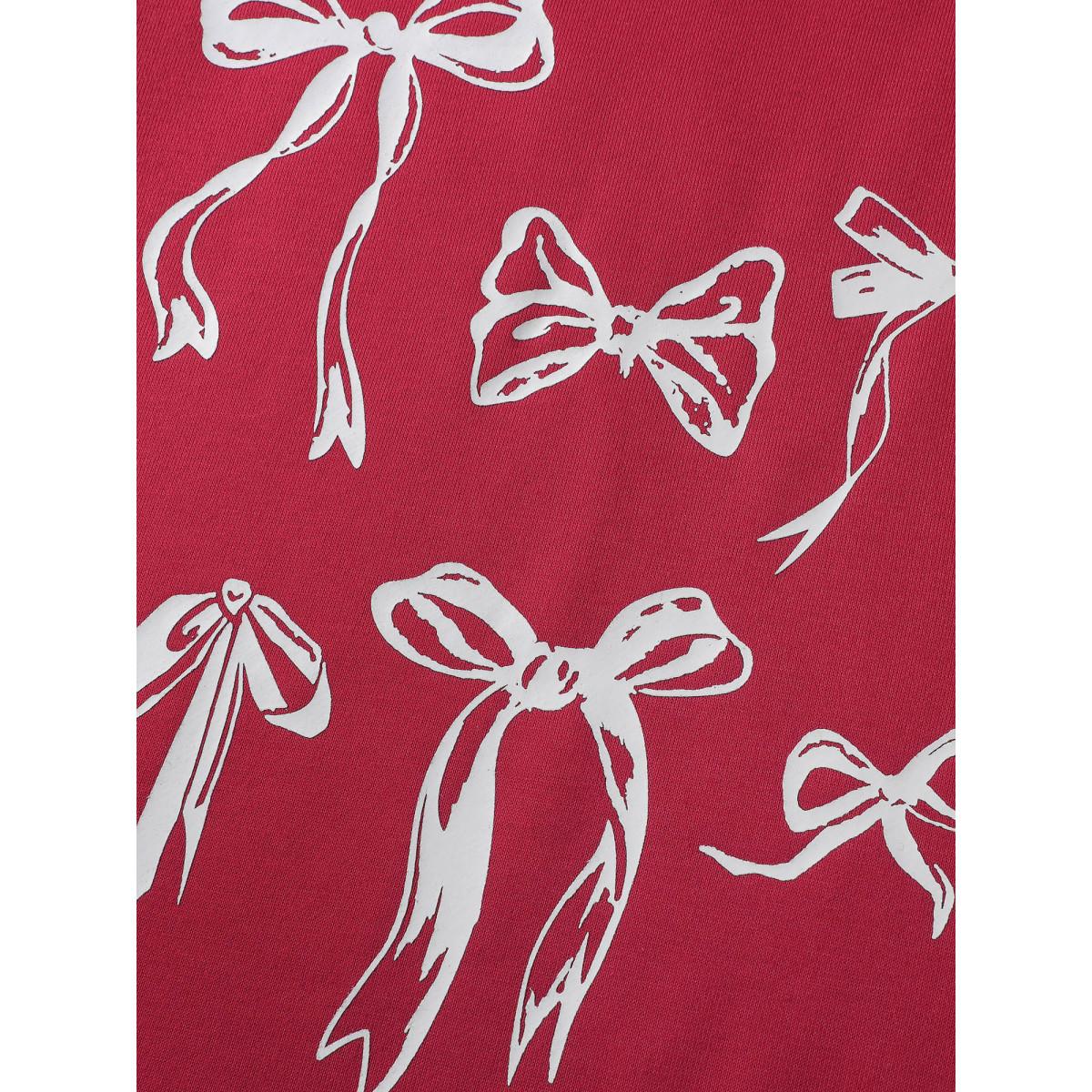 Plus Size Holiday Bowknot Round Neck Sweatshirt Women Brightred Leisure Round Neck Casual Sweatshirts BloomChic 28/5X Product Image