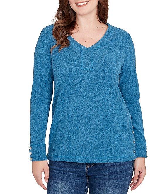 Ruby Rd. Luxe Rib Knit V-Neck Long Sleeve Popover Top Product Image