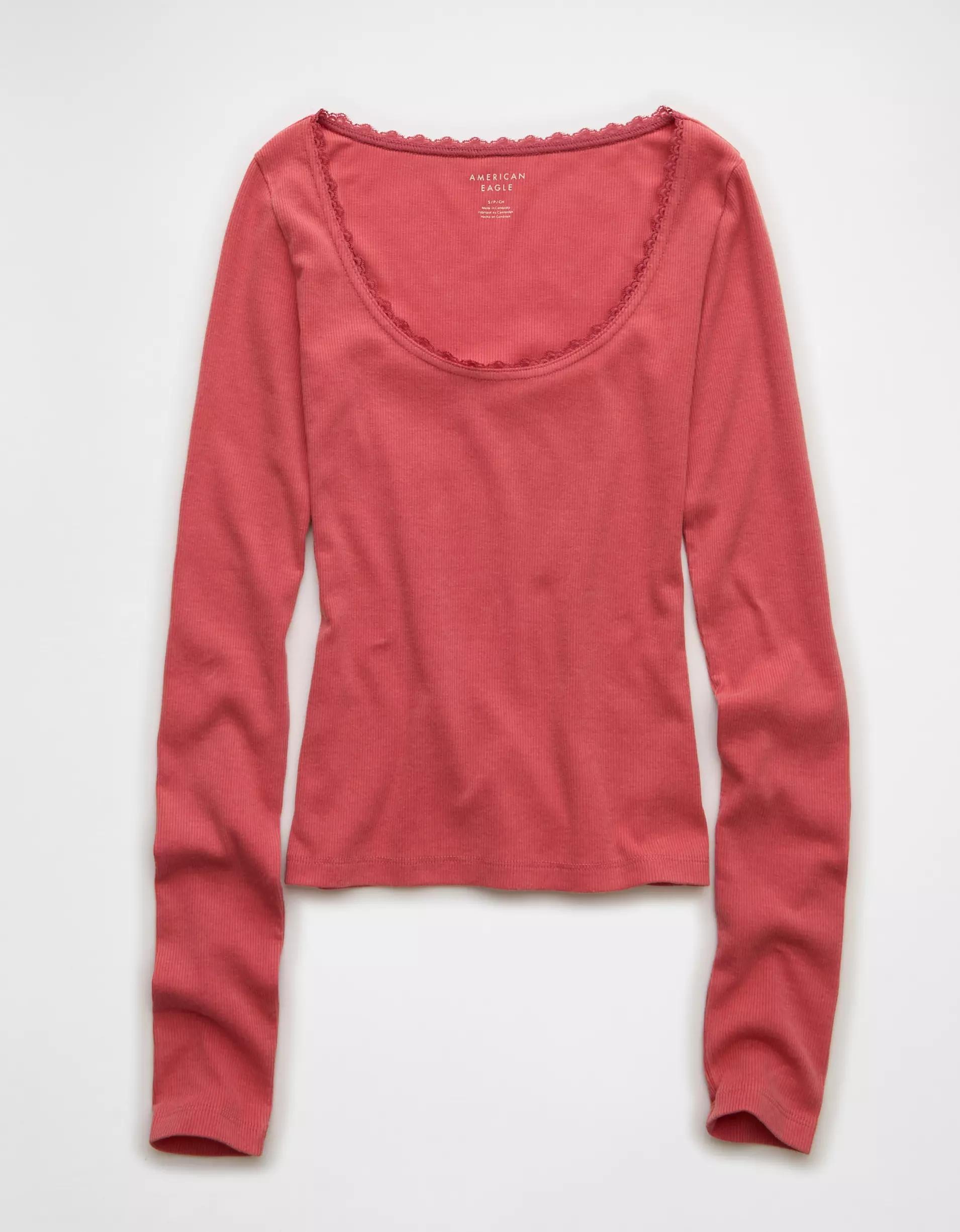 AE Lace-Trim Long Sleeve T-Shirt Product Image