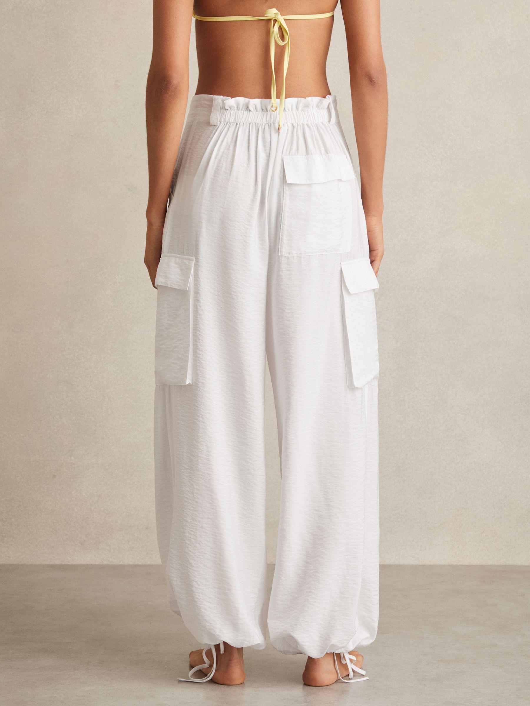 Drawstring Tie-Cuff Cargo Trousers in White Product Image