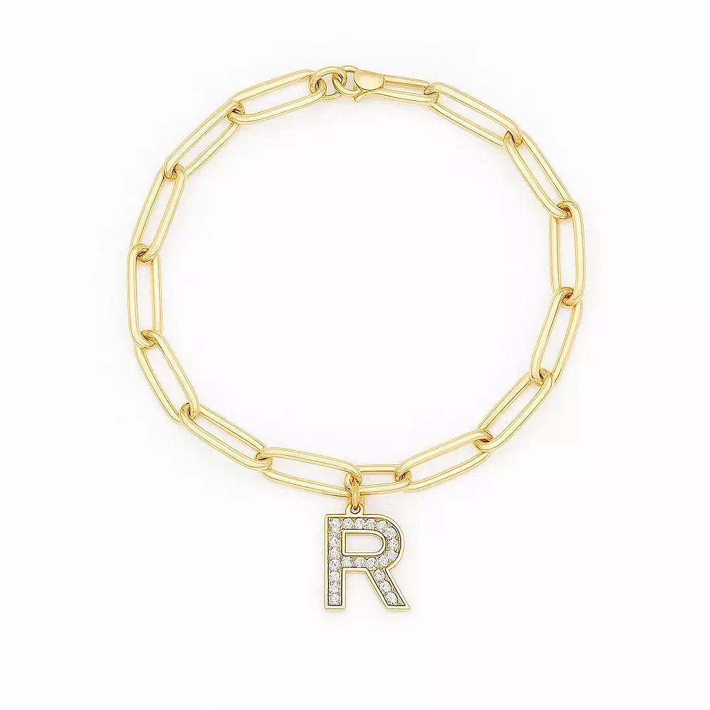 Meshmerise 18K Gold Over Silver Diamond Inital Bracelet, Women's, Size: 6-7" ADJ, Gold Tone R Product Image