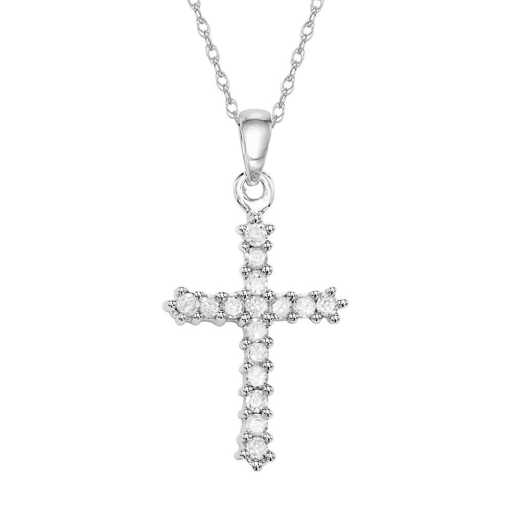 10k White Gold 1/4 Carat T.W. Diamond Cross Pendant, Women's, Size: 18" Product Image