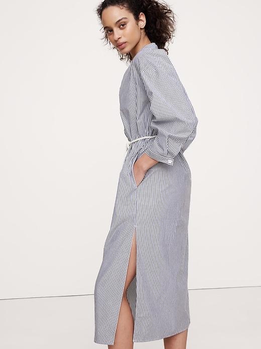 Cotton Poplin Split-Neck Shirt Dress Product Image