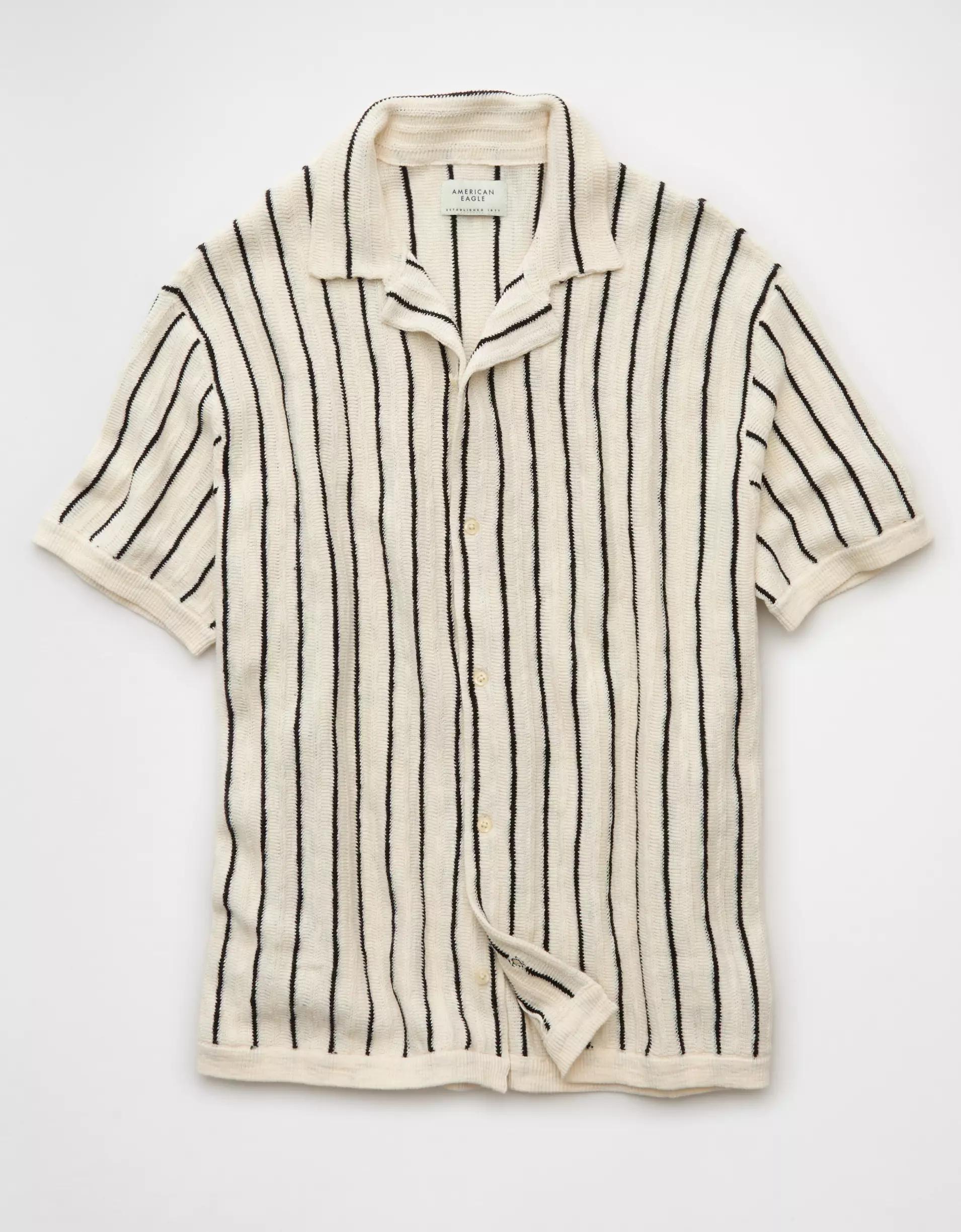 AE Weekend Pinstripe Button-Up Sweater Polo Shirt Product Image