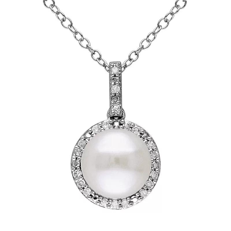 Stella Grace Freshwater Cultured Pearl & 1/10 Carat T.W. Diamond Sterling Silver Halo Pendant Necklace, Women's,  Product Image
