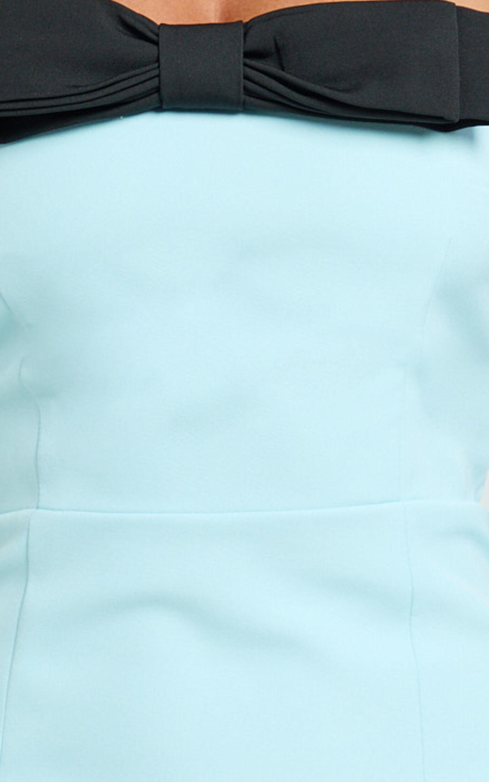 Adora Mini Dress - Strapless Bow Detail Split Dress in Blue & Black Product Image