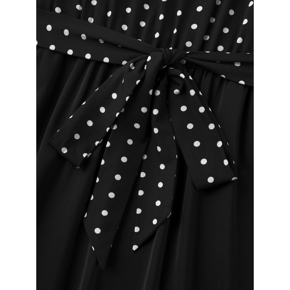 Plus Size Polka Dot Print Half Zipper Midi Dress BlackFlower Women Round Neck Short sleeve Curvy BloomChic 18-20/2X Product Image