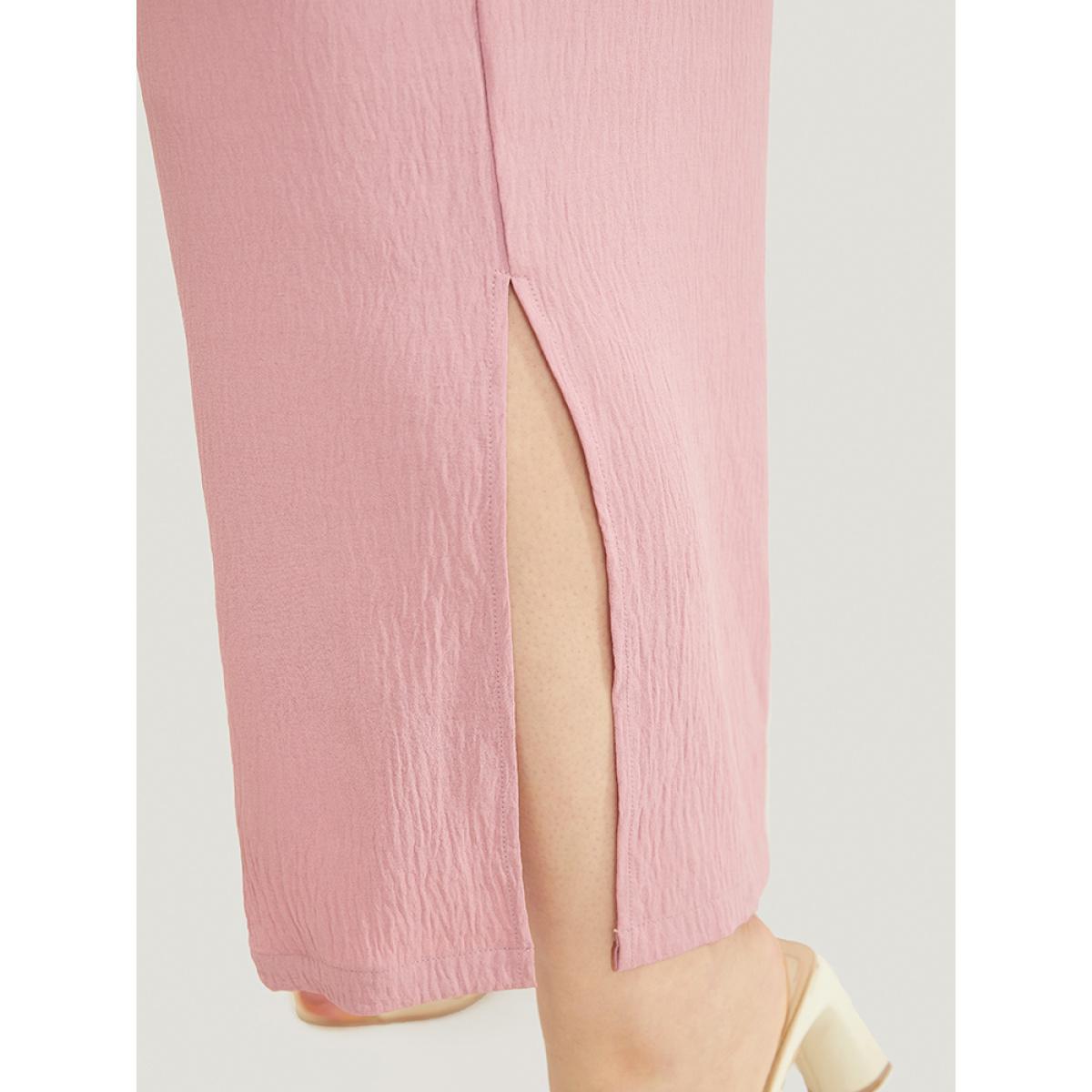 Plus Size MistyRose Solid Ruffle Trim Pocket Split Hem Keyhole Cami Jumpsuit Women Elegant Sleeveless Spaghetti Strap Dailywear Loose Jumpsuits BloomChic 10/M Product Image