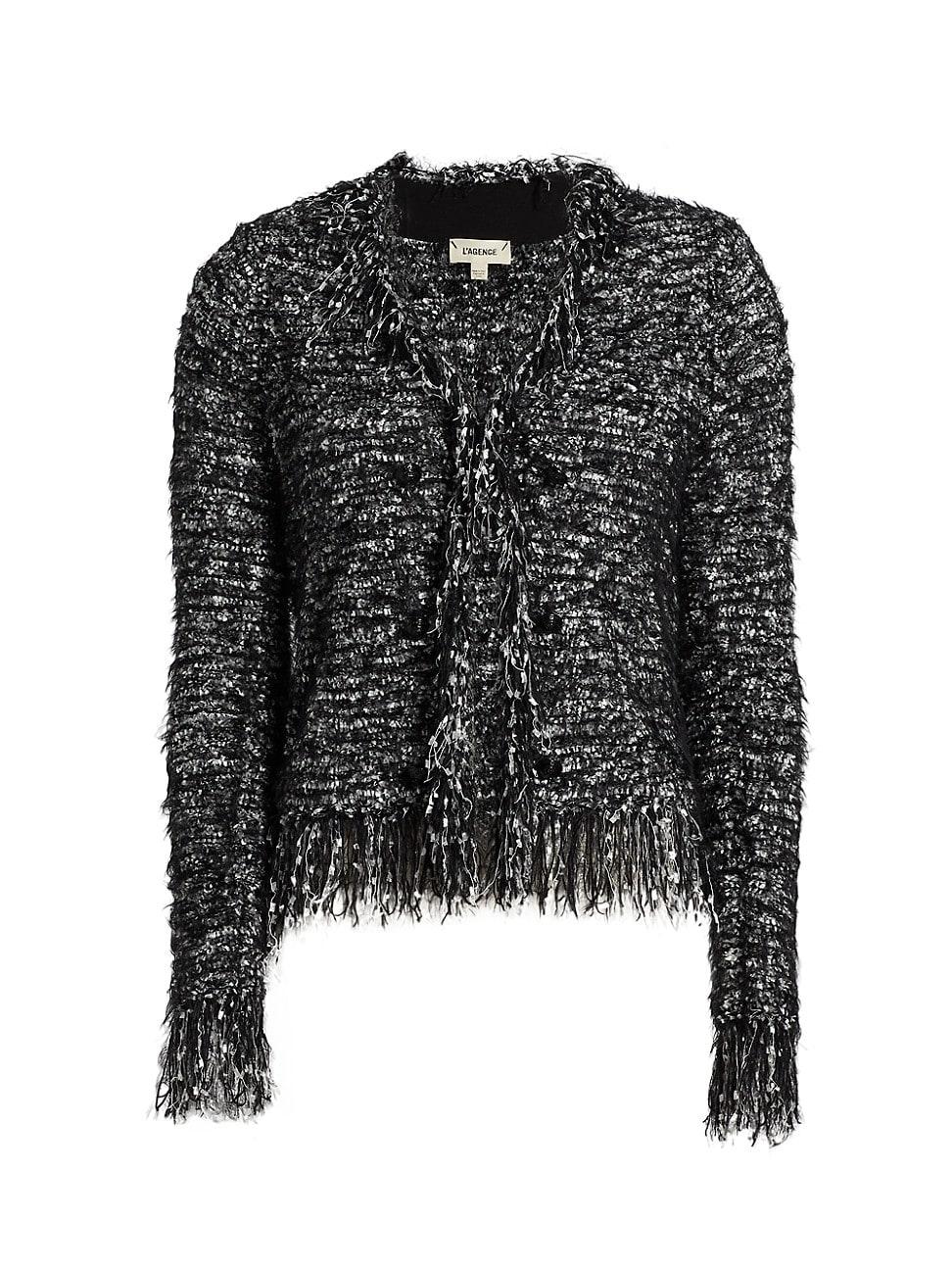 Womens Knit Fringe-Trim Cardigan Product Image