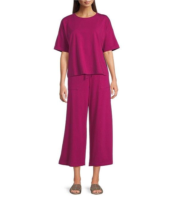 Eileen Fisher Stretch Organic Cotton Blend Jersey Straight Leg Pull-On Ankle Pants Product Image