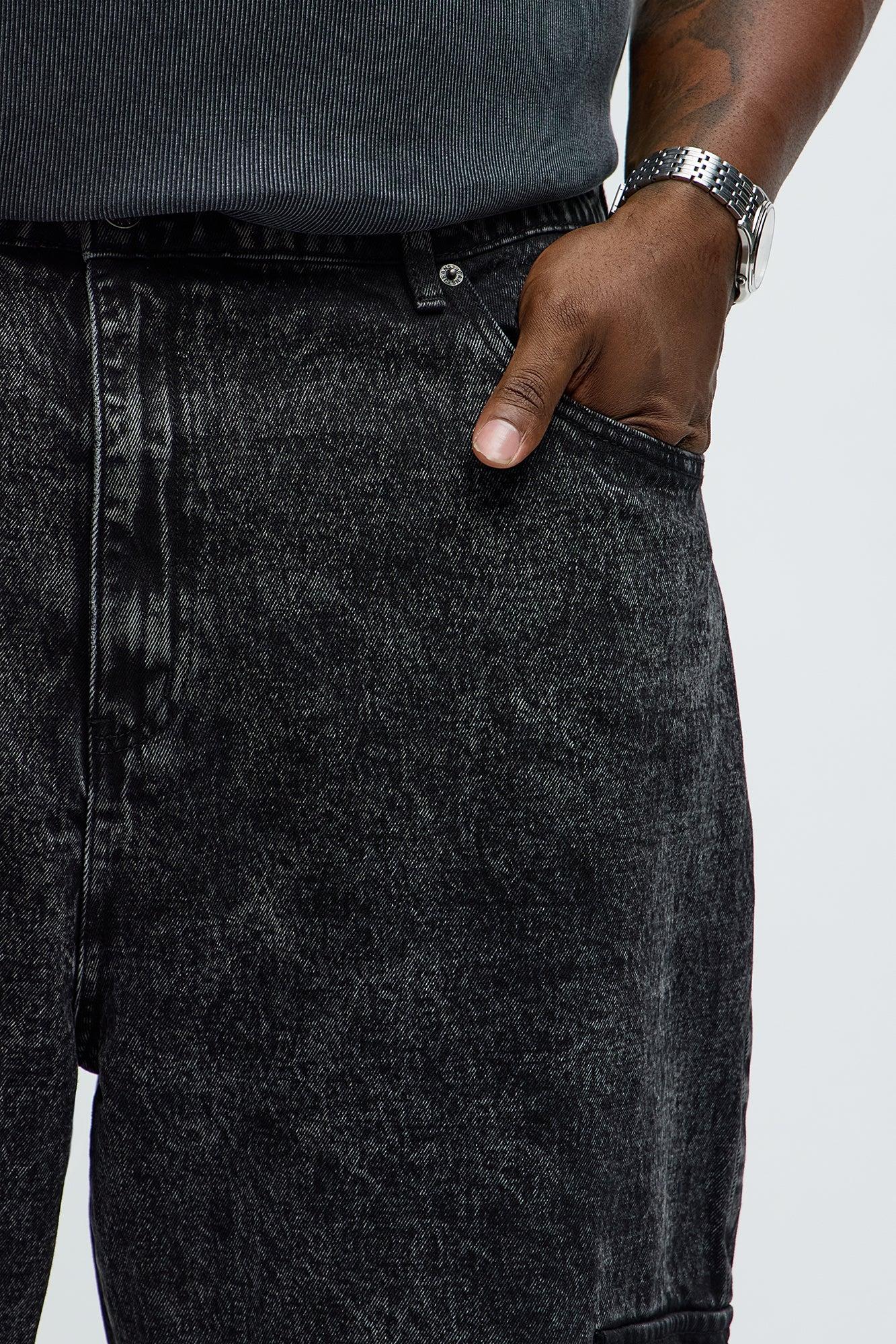 Baggy Minor Panel Cargo Jeans - Black Wash Male Product Image